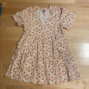 Old Navy Floral Print Dress - Cream and Orange